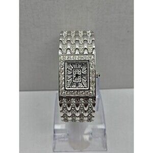 Freelook Womens Tank Crystal Bracelet Watch Silver Tone Quartz New Battery Class